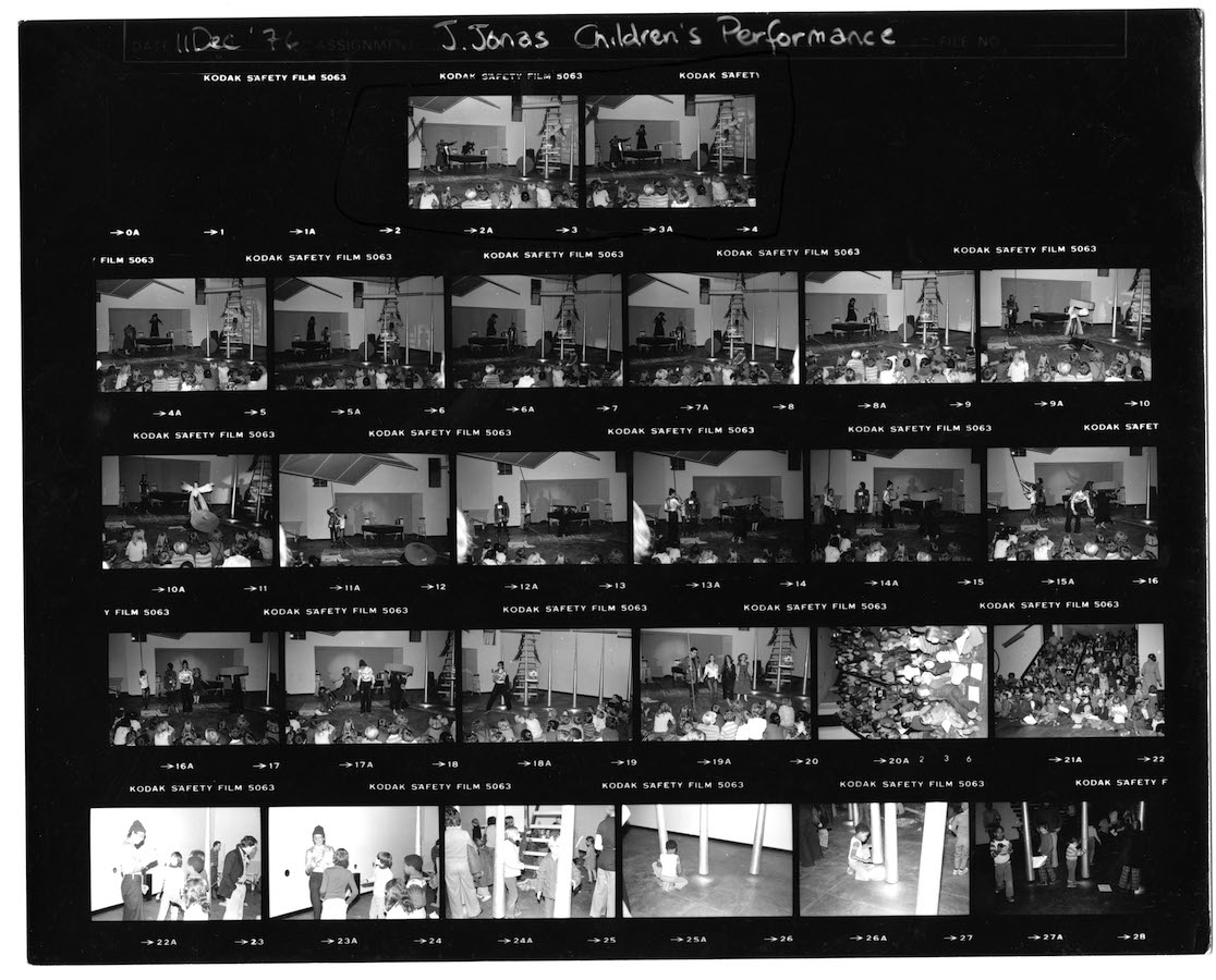 Photographic contact sheet showing different views of Jonas’s performance