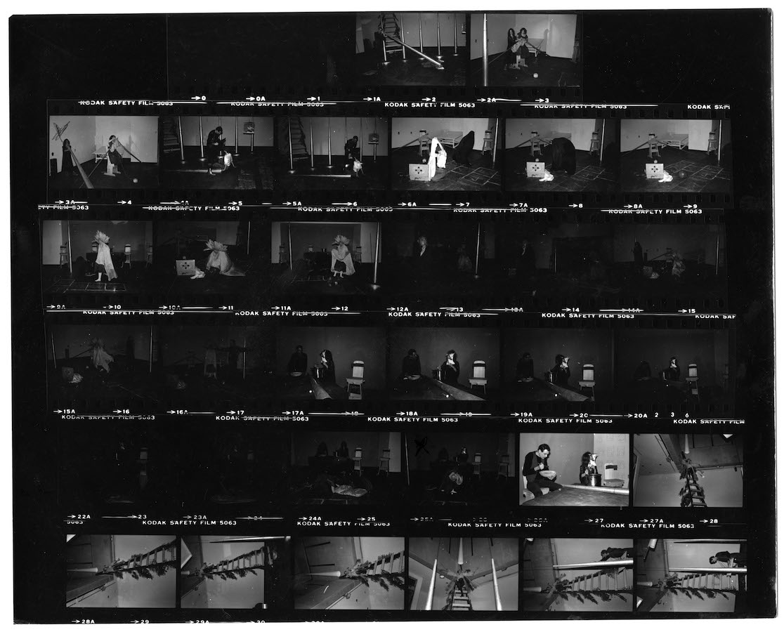 Photographic contact sheet showing different views of Jonas’s performance