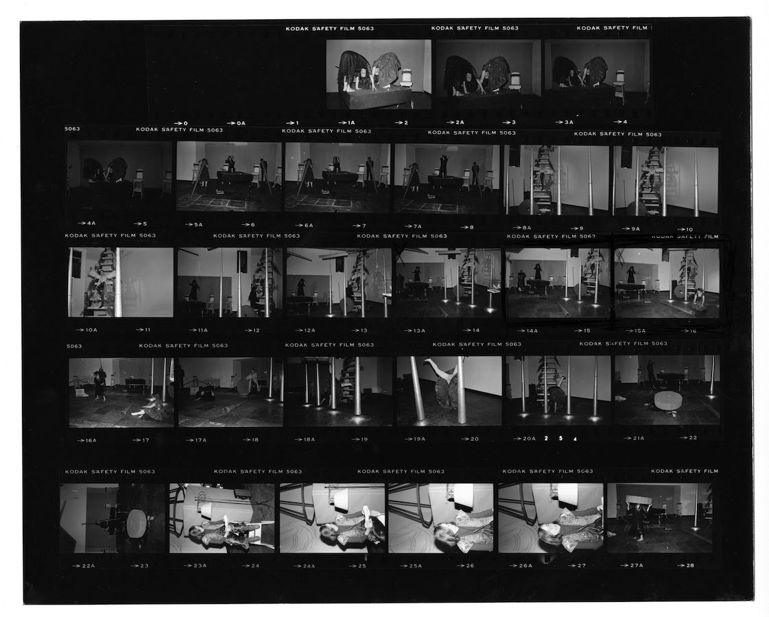 Photographic contact sheet showing different views of Jonas’s performance