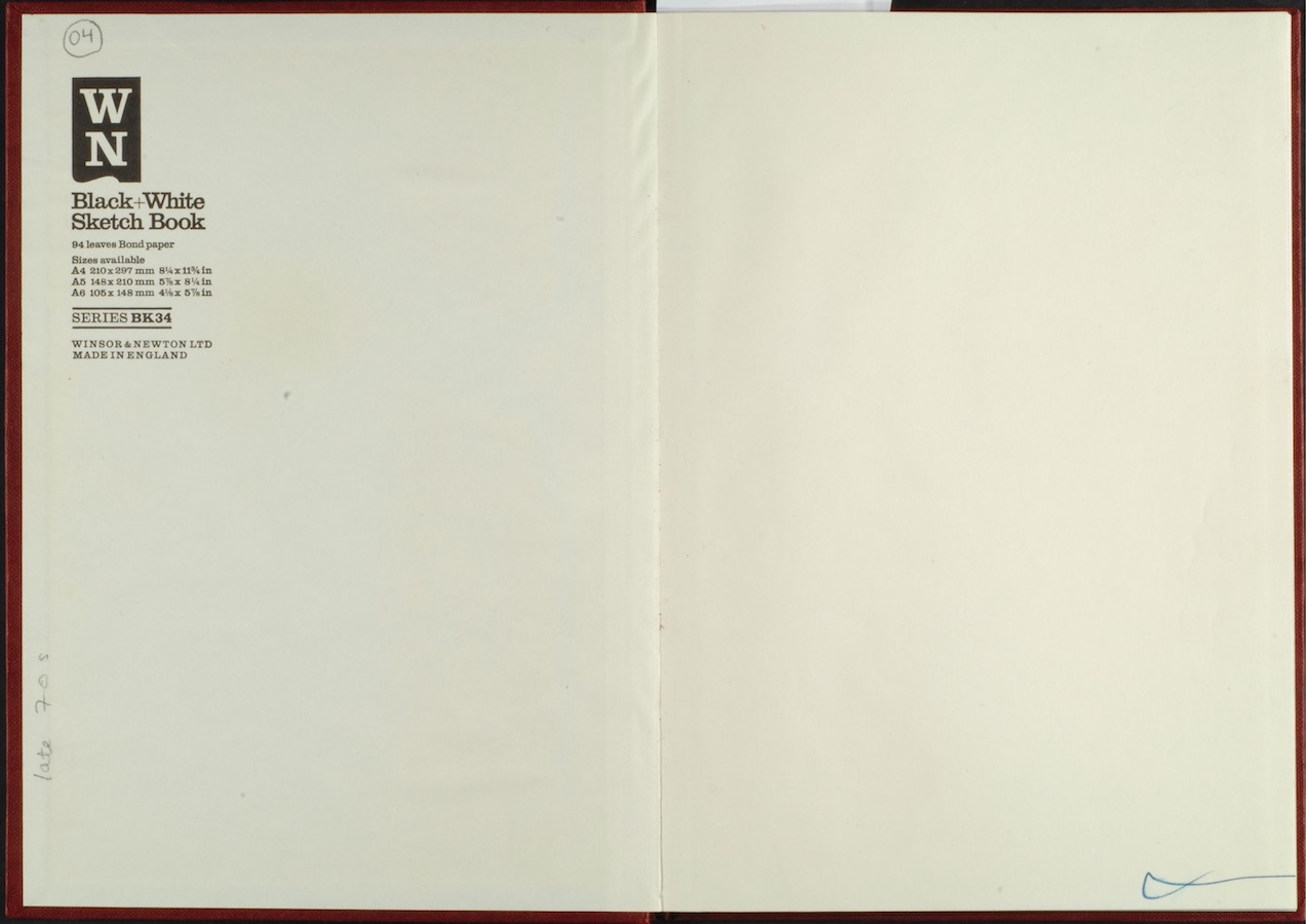 Inside cover with “late 70s” and the numbers “04” written in a circle on the left side.