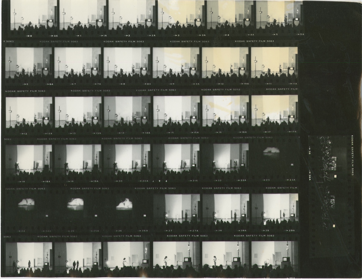 Photographic contact sheet showing different views of Jonas’s performance