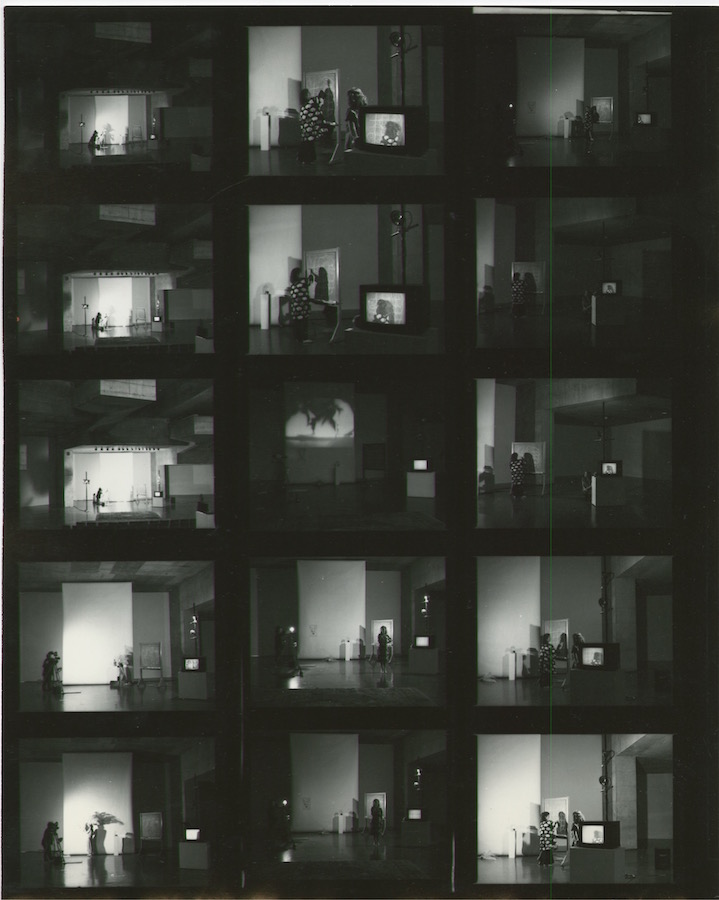 Photographic contact sheet showing different views of Jonas’s performance