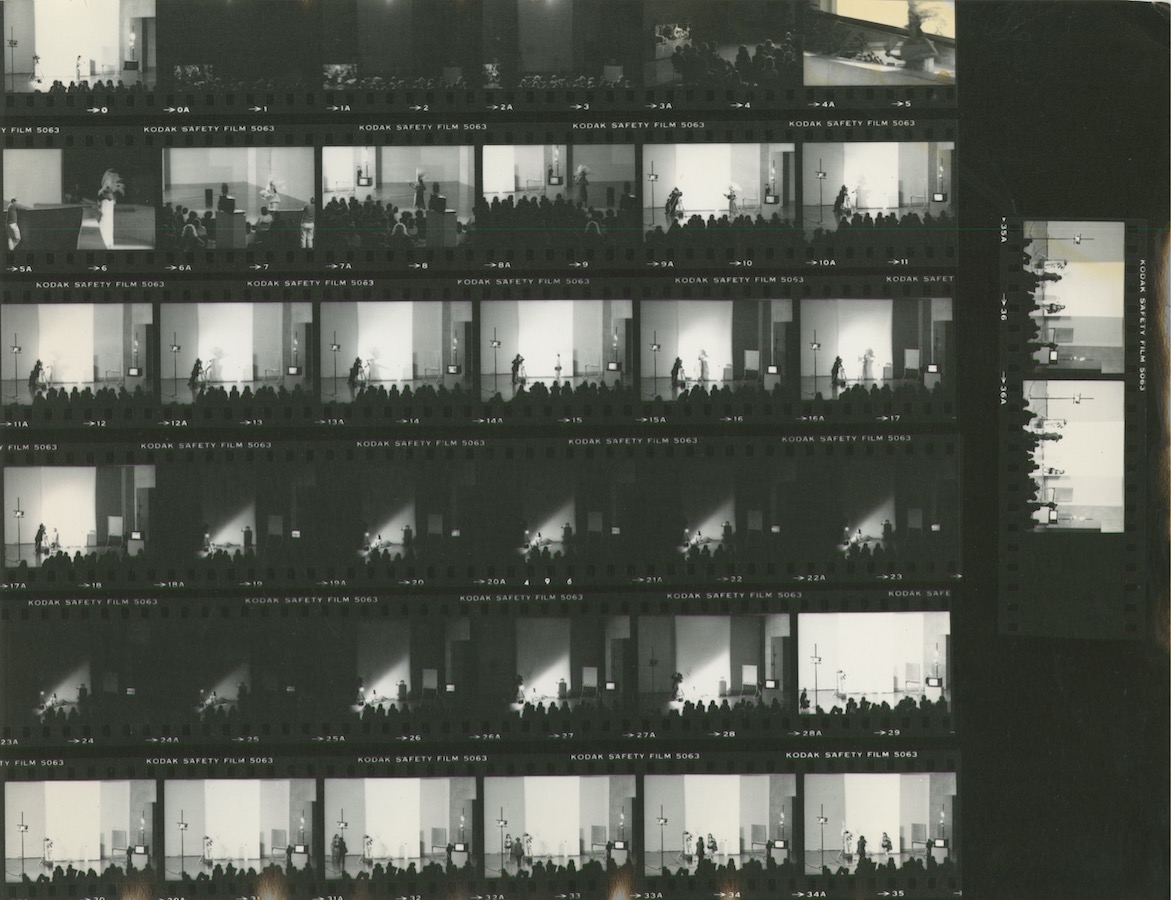 Photographic contact sheet showing different views of Jonas’s performance