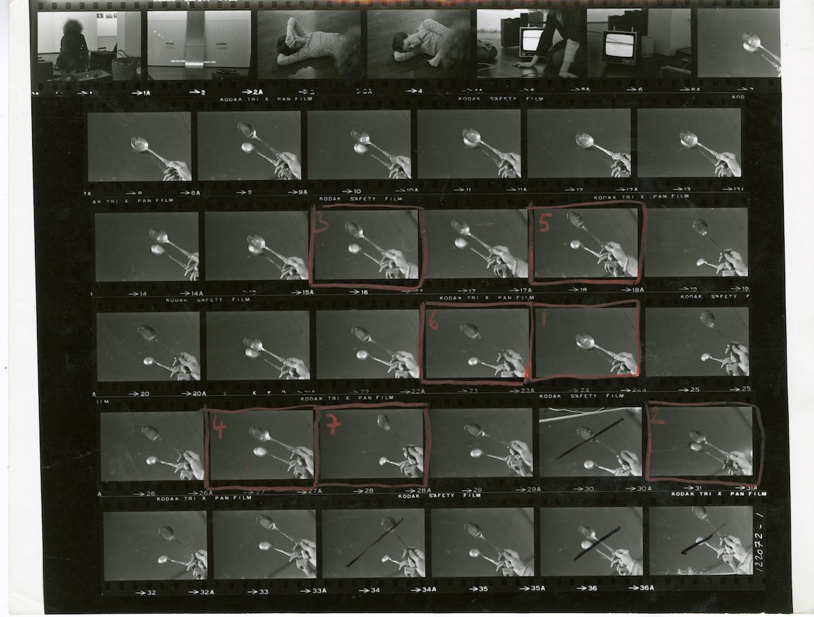 Annotated photographic contact sheet showing different views of Jonas in performance