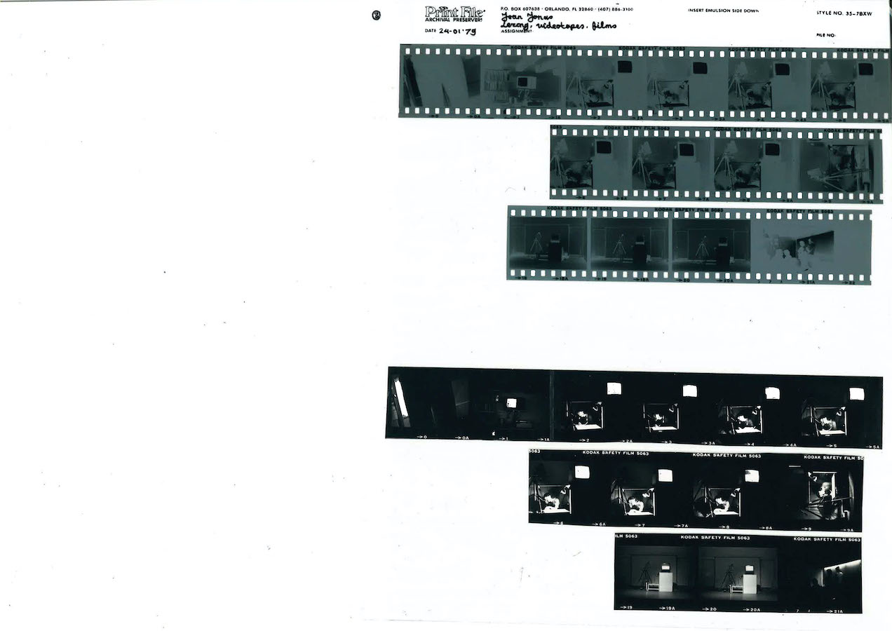 Photographic negatives and a contact sheet showing different views of Jonas’s performance