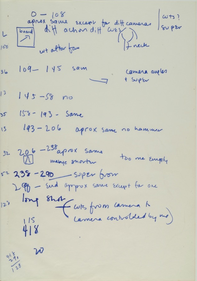 Performance notes showing different times