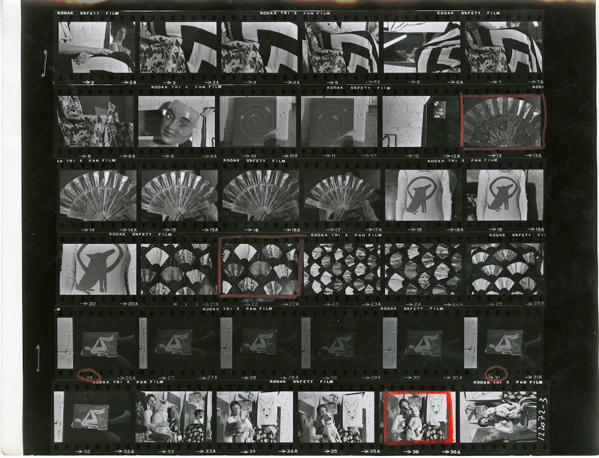 Annotated photographic contact sheet showing different views of Jonas in performance