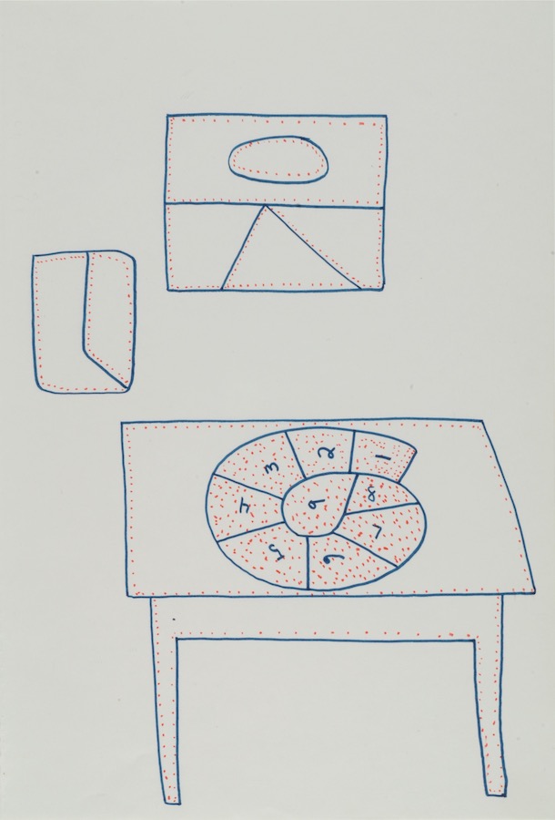 Sketch of two images and a table with a 1 - 9 number wheel