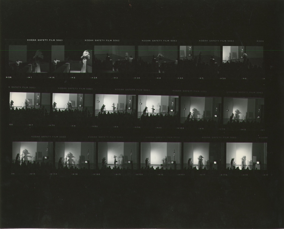 Photographic contact sheet showing different views of Jonas’s performance